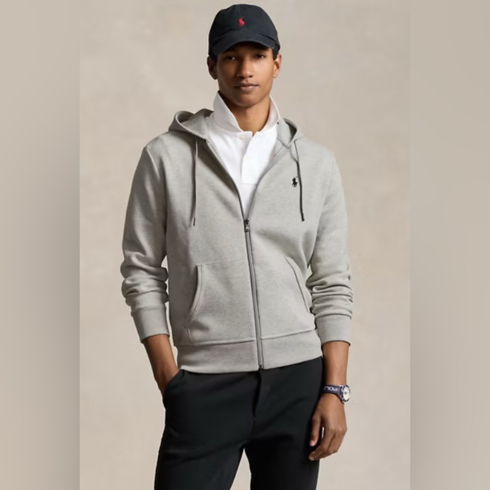 Polo Ralph Lauren Full-Zip Hoodie L NWOT Gray Double-Knit Fleece Casual Lounge